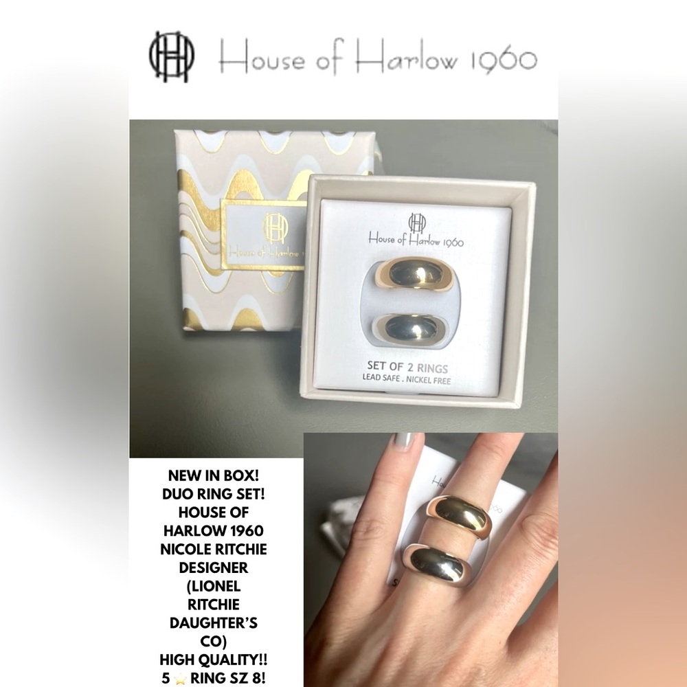 NEW IN BOX! HOUSE OF HARLOW 1960 GOLD & SILVER DUO RING SET! (NICOLE RITCHIE…